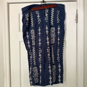 JW Los Angeles Johnny Was Blue Linen Embroidered Wide Leg Pants size XL